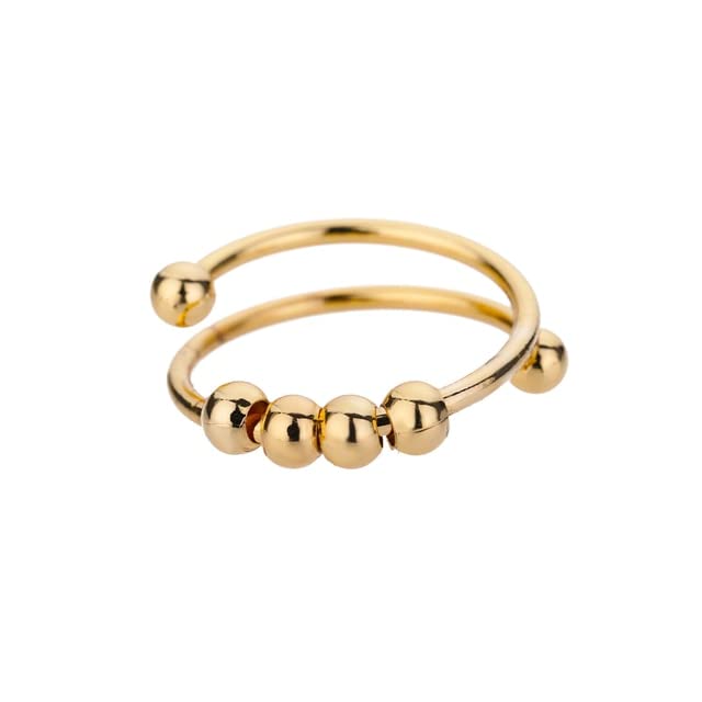 Razered Anxiety Balls Beads Rings for Women Open Adjustable Finger Ring Stainless Steel Rotating Freely Anti Stress Jewelry - color: gold plated