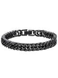 ChainsHouse Stainless Steel Cuban Link Bracelet, 8mm/12mm/17mm Width, 7.5"/8.3"/9", 18K Gold Plated Chain Wrist Bracelets for Men Women, Send Gift Box - color: F: Black-8mm width