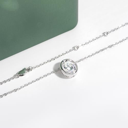 Moissanite 0.5-3ct Necklaces 18K White Gold Plated 925 Sterling Silver Bezel Set Round Cut D Color VVS1 Lab Created Diamond Solitaire Pendant Necklace for Women Men GRA Certified - style: Bezel Set Oval Cut