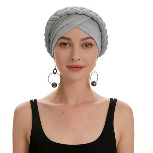 ZLYC Chemo Headwear for Women Pre Tied Turban Headwear Lightweight Beanie Hat - color: Braid Gray