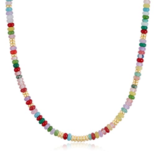 Boho Beaded Necklace for Women, Colorful Natural Stone Choker Necklace, Summer Beach Bead Necklaces Handmade Jewelry Birthday Gifts - color: 4MM