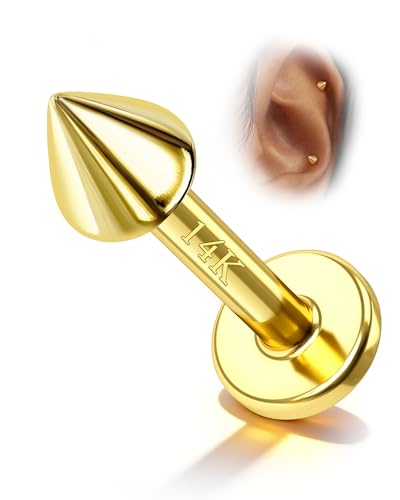 COCHARM 14k Solid Gold 16g Labret Studs Real Yellow Gold Medusa Monroe Madonna Stud Lip Piercing Helix Cartilage Conch Earring Stud - color: Yellow Point-8mm