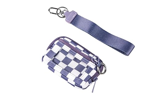 Wristlet Wallet for Women Mini Zip Card Case with Clear ID Window Zipper Coin Purse Lightweight Portable Keychain Wallet - color: Dark Purple