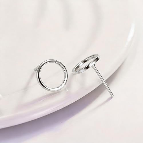 Gold Circle Earrings for Women Circle Stud Earrings Simple Tiny Triangle Square Bar Stud Earrings Trendy Jewelry Gifts - color: A2：silver circle earrings