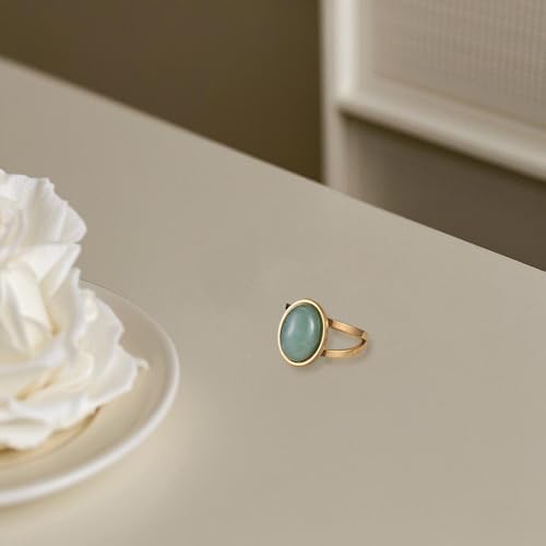 Turquoise Western Ring for Women. 18k Gold Plated Statement Rings with Blue Stone. Retro Boho Chic Jewelry. Elegant Statement Ring for Classic Style - color: Jade