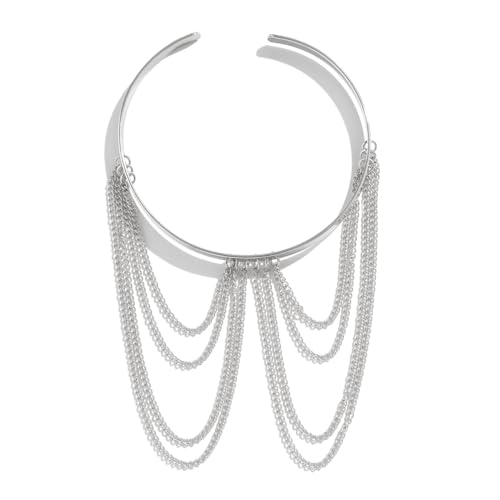 Xerling Chains Tassel Arm Bracelets Open Cuff Armband Armlet Boho Upper Arm Band Jewelry for Women - color: Silver