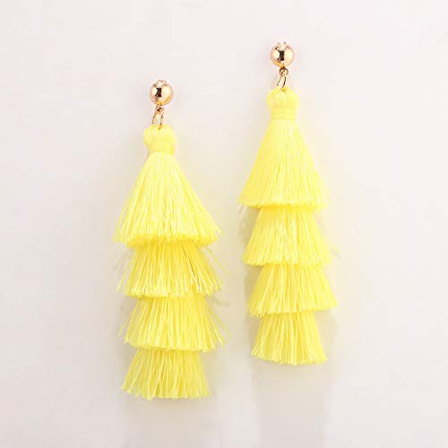 BaubleStar Tassel Earrings Handmade Tiered Thread Tassel Dangle Earrings, Multi Colors - color: Chartreuse