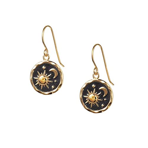 MALOYANVE Vintage Sun and Moon Drop Dangle Earrings for Women Unique lightweight Handmade Retro Boho Antiqued Gold Silver Round Coin Earrings for Women Jewelry - color: Gold