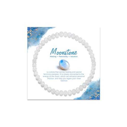 Natural Gemstone Beads Bracelets Healing Crystal Stone Beaded Bracelet for Women Men Handmade Spiritual Jewelry Gifts - color: Moonstone, size: Faceted Round Beads