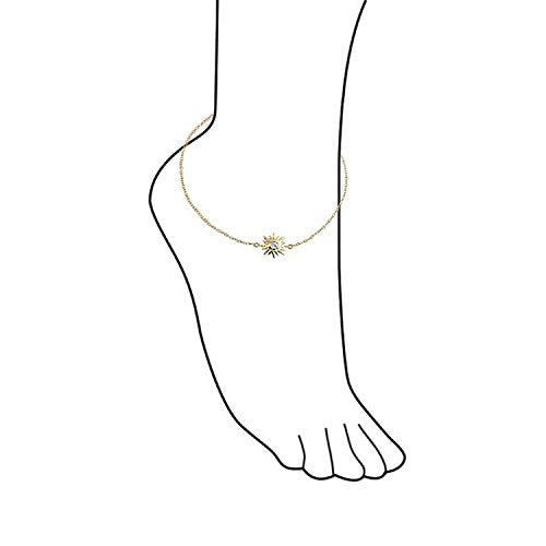 Bling Jewelry Sunburst Sun Shape Beach CZ Accent Anklet Ankle Bracelet For Women 14K Gold Plated .925 Sterling Silver Adjustable 9 To 10 Inch With Extender