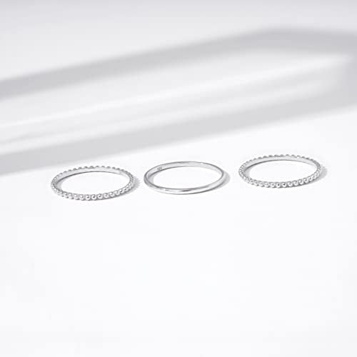 Amazon Essentials 14K Gold or Rhodium Plated Sterling Silver Stacking Ring Set of 3 - color: Rhodium, size: 6