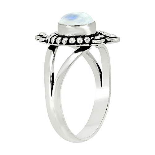 Round Shape Natural Gemstone Vintage Style Handmade Rings for Women - 925 Silver Overlay Handmade Birthstone Ring Jewelry Gift for Her Mom Wife Sister - color: Moonstone