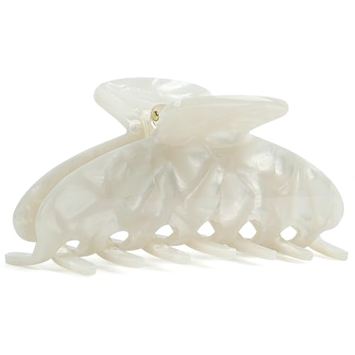 MAORULU Large Cute Claw Clip for Women, 4'', Pearl White | Acetate Hair Clips For Thick Thin Curly Long Hair, Non-slip Jaw Clip, Strong Hold, Stylish French Design - color: Pearl White