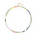 Wellike Freshwater Pearl Beaded Necklace for Women Handmade Boho Colorful Glass Beads Choker Necklace Stainless Steel 18K Gold Plated Bohemian Women Summer Jewelry Gifts - color: KKWX0521AMZ