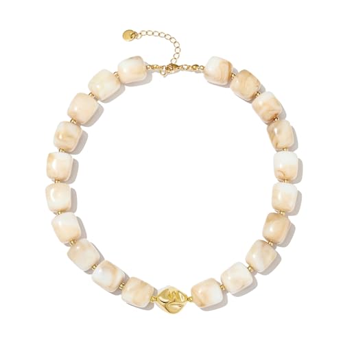 Chunky Beaded Statement Necklace for Women Trendy Colorful Boho Resin Bead Choker Necklaces Summer Handmade Jewelry Gifts Accessories - color: Gold Shell-like color -1