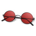 Round Polarized Sunglasses Men Women,Retro Metal Hippie Shades with 100% UV Protection - color: A02- Black Frame Red Lens