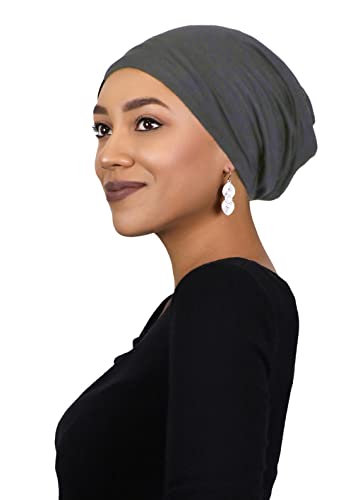 Hats Scarves & More Bamboo Slouchy Beanie for Women Chemo Headwear Moisture Wicking Cancer Turban Head Wrap Snood - color: Dark Grey