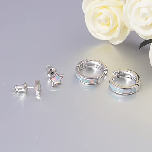 CiNily Huggie Earrings Opal Hinged Hoop Earrings Gold Plated Hypoallergenic Small Hoop Earrings for Women Teen Girls Men Sensitive Ears - color: Silver Plated-White