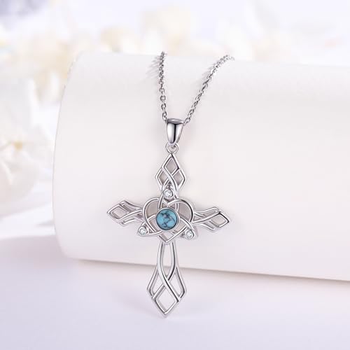 Cross Necklace 925 Sterling Silver Turquoise Christian Pendant Religious Cross Jewelry Christmas Gifts for Women Men - style: Celtic A