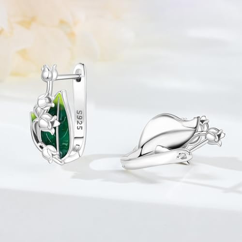 Earrings for Women 925 Sterling Silver Hoop Earring Colorful Cute Fashion Hoop Earrings Graduation Birthday Jewelry Gifts for Women - color: Lily of the Valley Earrings