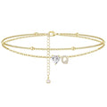 Ankle Bracelets for Women Waterproof 14K Gold Plated CZ Initial Anklet for Women Dainty Layered Letter Heart Ankle Bracelets Handmade Adjustable Foot Chain Anklet Summer Beach Jewelry - color: gold Q