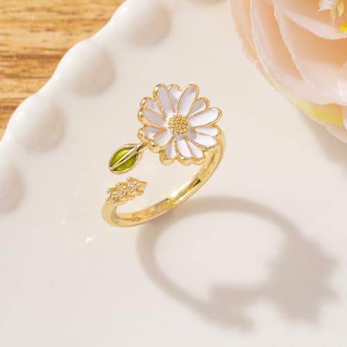 Adjustable Women's Cubic Zirconia Leaf Shaped Ring, 18K Gold-Plated Exquisite Stackable Women's Ring, A Great Gift for Her - color: P