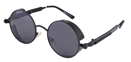 FEISEDY Retro Gothic Steampunk Sunglasses Round Metal Frame Punk Circle Inspired Shade Men B1857 - color: Black/Grey