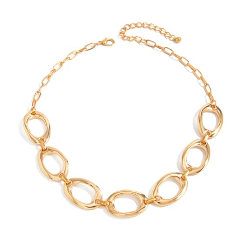 Chunky Gold Statement Necklace for Women, Big Geometric Circle Link Chain Collar Bold Fashion Chunky Trendy Metal Statement Jewelry Gift - color: Ellipse