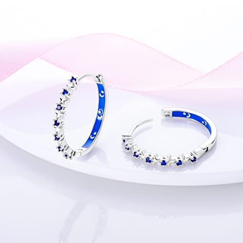 Parmuz 925 Sterling Silver Earrings Hoops for Women Ladies Simple Lightweight Twisted Medium Hoop Earrings With Cubic Zirconia Hypoallergenic Jewelry for Her - color: Star big hoop earring