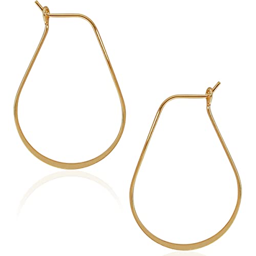 Oval Threader Hoop Earrings for Women - Lightweight Thin Teardrop Earring Hoops - 14k Gold, Rose or 925 Sterling Silver Plated - color: 1.4" inch - 18K Gold Plated