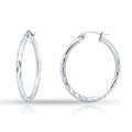 Hoops & Loops 925 Sterling Silver Diamond-Cut Hoop Earrings for Women, 2mm Textured Lightweight Click Top Hoops, 15mm 20mm 25mm 30mm, Silver 14k Yellow Gold & Rose Gold Flash Plated - color: Silver - 25mm (1'')