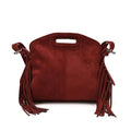 Women's Suede Fringe Crossbody Bag, Retro Hollow Handle Shoulder Purse, Novelty Fashion Tassels Bucket Bag Handbag - color: Red