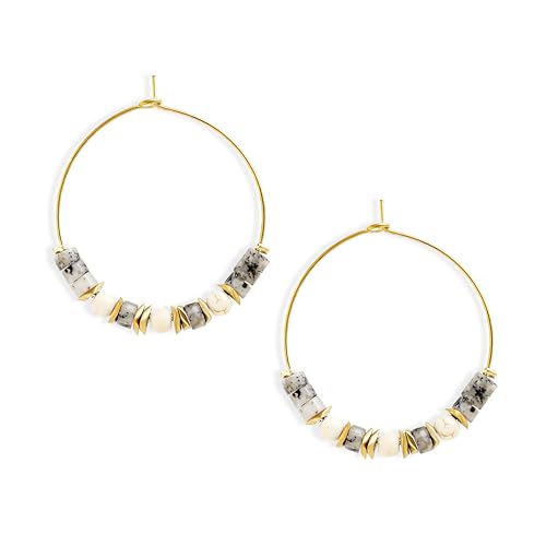 Natural Stone Beaded Hoop Earrings for Women, Boho Handmade Lightweight Hypoallergenic Trendy Summer Beach Accessories Fashion Jewelry Gift - color: Gray