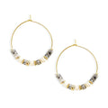 Natural Stone Beaded Hoop Earrings for Women, Boho Handmade Lightweight Hypoallergenic Trendy Summer Beach Accessories Fashion Jewelry Gift - color: Gray