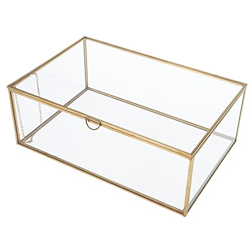HighFree Vintage Glass Box with Lid - Clear Jewelry Glass Display Box Keepsake Box - Home Decor Decorative Box for Trinket Rings Bracelet (Gold, Large) - color: Gold, size: Large