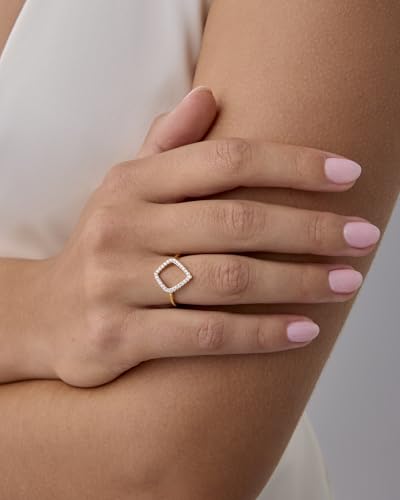 PAVOI 14K Gold Plated Two Toned Mixed Metals Diamond-Shaped Geometric Ring for Women with Cubic Zirconia | Statement Ring - color: Two Toned, size: 8
