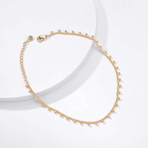 LOYATA Dainty Ankle Bracelet,14K Gold Plated Tiny Bead Anklet Dainty White Cubic Zirconia Cross Tassel Foot Chain Cute Lucky Moon Evil Eye Foot Jewelry Boho Anklets for Women - color: Bead A