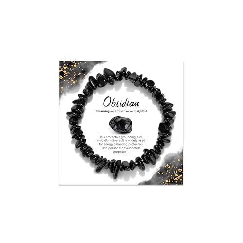 Natural Gemstone Beads Bracelets Healing Crystal Stone Beaded Bracelet for Women Men Handmade Spiritual Jewelry Gifts - color: Obsidian, size: Chips Beads