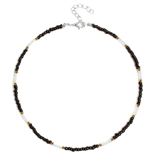 Tgirls Boho Choker Necklace Chain Rice Beaded Necklaces Seed Bead Necklace Accessory for Women - color: White Black