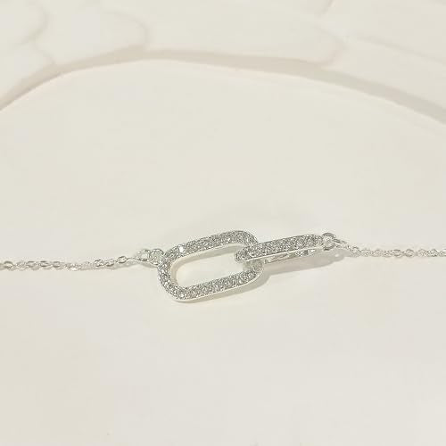 Luxval Diamond Pendant Gold Necklace for Women，Dainty 18k Gold Plated Choker Necklaces Simple Gold Jewelry Gifts for Women Girls - color: Silver-Paperclip