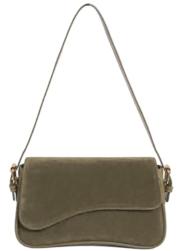 Women's Shoulder Bag Suede Handbag Underarm Purse Tote Bag Brown Suede Purse Y2K Crossbody Bag with Removable Strap - color: Army-green