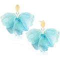 Handmade Fabric Flower Petal Fringe Dangle Drop Earrings Bohemian Floral Tassel Stud Earrings For Women - color: Light Blue