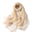 Jeelow Silk Blend Floral Fashion Scarf Shawl Wrap Lightweight Sheer For Women Floral Embroidery Wedding Party Prom - color: Petal Light Khaki