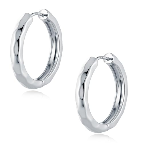 14K Gold Plated Chunky Hoop Earrings for Women, Hypoallergenic 925 Sterling Silver Posts, Lightweight Stylish Jewelry - color: SILVER