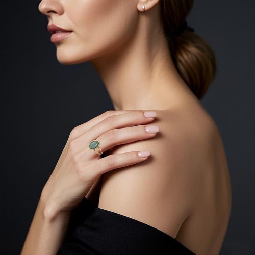 Turquoise Western Ring for Women. 18k Gold Plated Statement Rings with Blue Stone. Retro Boho Chic Jewelry. Elegant Statement Ring for Classic Style - color: Jade