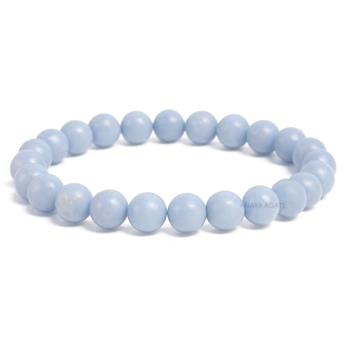 ANAYA AGATE Healing Crystal Bracelet for Women and Men – 8mm Round Beaded Bracelet for Men and Women – Unisex Stretchy Gemstone Bracelet for Healing and Protection - color: Angelite