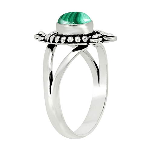 Round Shape Natural Gemstone Vintage Style Handmade Rings for Women - 925 Silver Overlay Handmade Birthstone Ring Jewelry Gift for Her Mom Wife Sister - color: Malachite