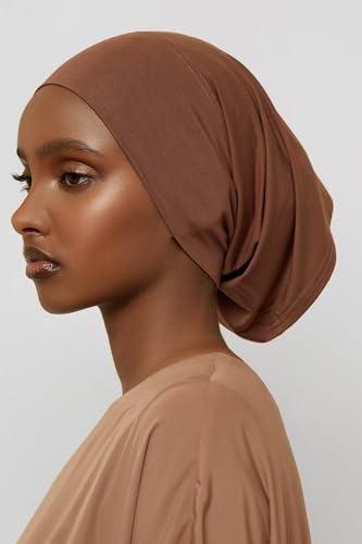 Women Under Scarf Hijab Cap Undercap Headwrap Scarf Stretch Tube Neck Cover - color: Brown