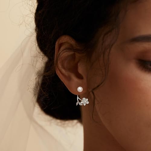 Pearl Earrings for Women, 14k Pearl Drop Dangle Earrings Gold Earrings for Women Trendy Cute Prom Bridal Earring Flower Long Earring Wedding Jewelry - color: style-1