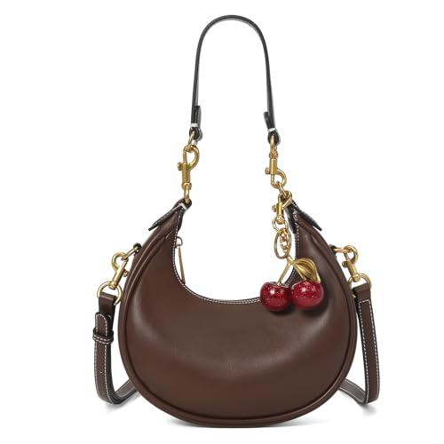 JQWSVE Small Top Handle Bags for Women Mini Purses Cute Ladies Handbags Crescent Mini Crossbody Bags with Cherry - color: B04-large-brown